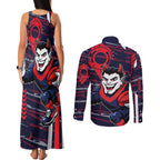 Melbourne Demons Couples Matching Tank Maxi Dress and Long Sleeve Button Shirt Mascot Cartoon Football Illustration Style