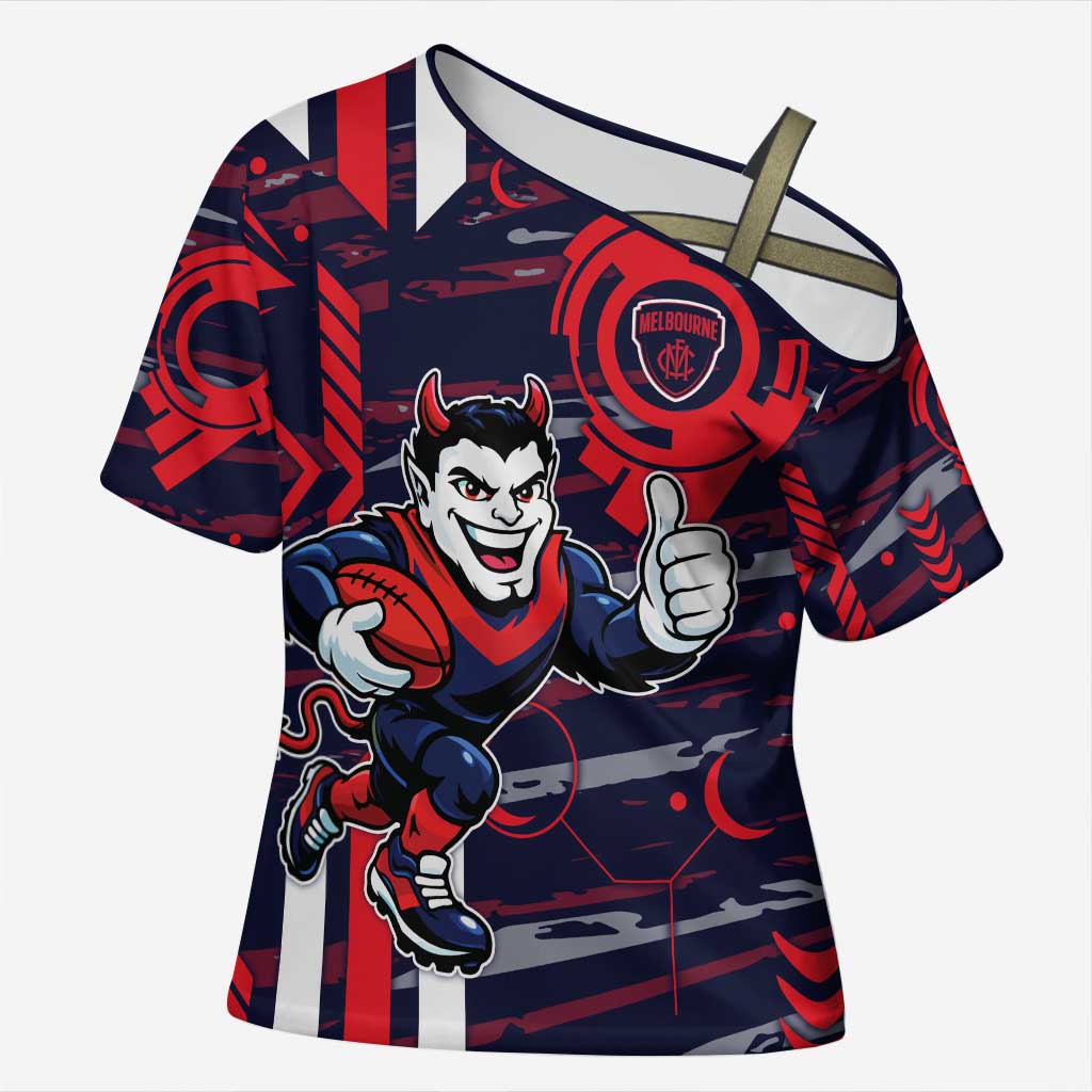 Melbourne Demons Cross Shoulder Shirt Mascot Cartoon Football Illustration Style