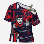 Melbourne Demons Cross Shoulder Shirt Mascot Cartoon Football Illustration Style