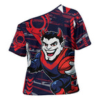 Melbourne Demons Cross Shoulder Shirt Mascot Cartoon Football Illustration Style
