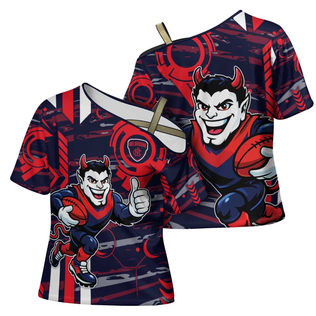Melbourne Demons Cross Shoulder Shirt Mascot Cartoon Football Illustration Style