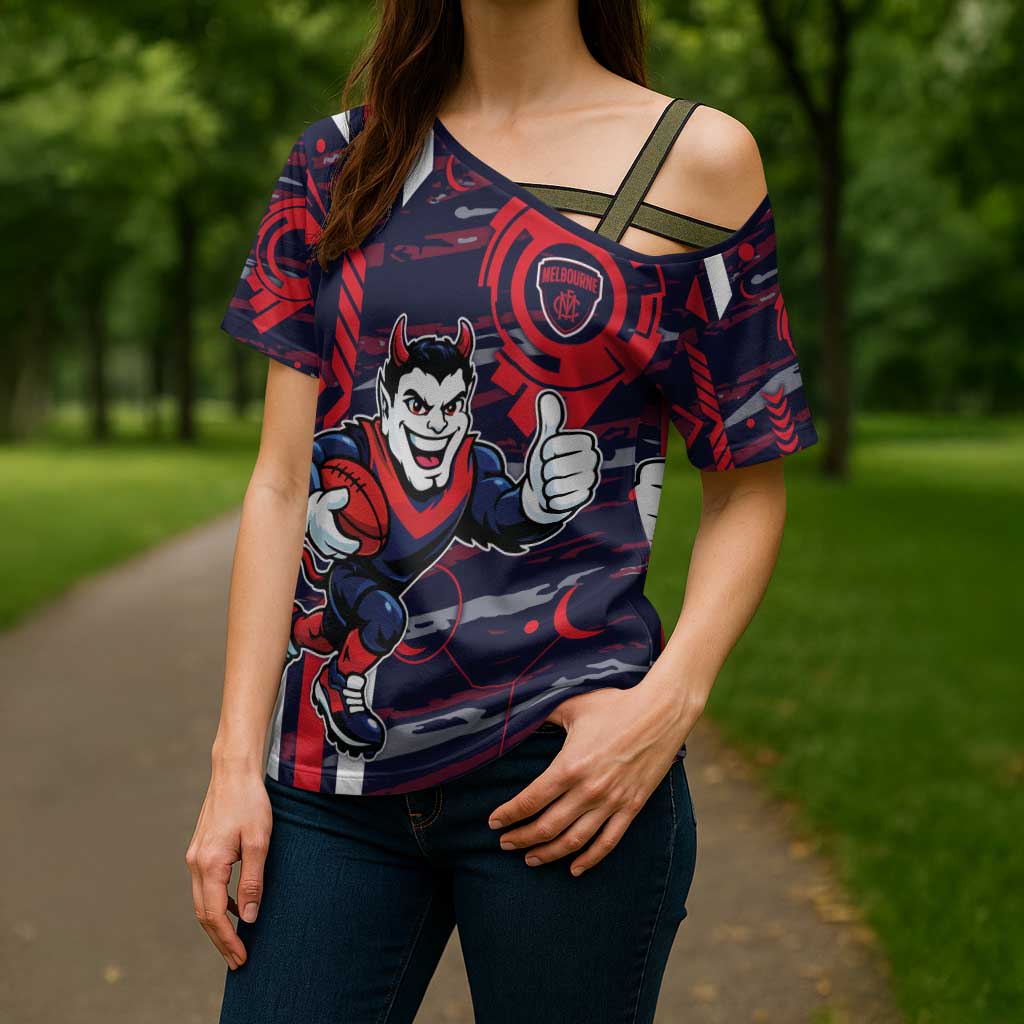 Melbourne Demons Cross Shoulder Shirt Mascot Cartoon Football Illustration Style