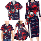 Melbourne Demons Family Matching Long Sleeve Bodycon Dress and Hawaiian Shirt Mascot Cartoon Football Illustration Style