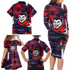 Melbourne Demons Family Matching Long Sleeve Bodycon Dress and Hawaiian Shirt Mascot Cartoon Football Illustration Style