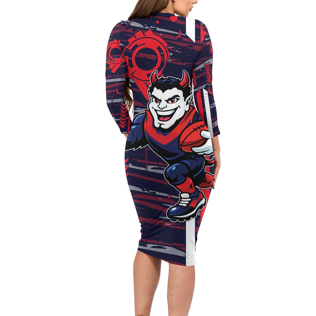 Melbourne Demons Family Matching Long Sleeve Bodycon Dress and Hawaiian Shirt Mascot Cartoon Football Illustration Style