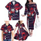 Melbourne Demons Family Matching Off The Shoulder Long Sleeve Dress and Hawaiian Shirt Mascot Cartoon Football Illustration Style