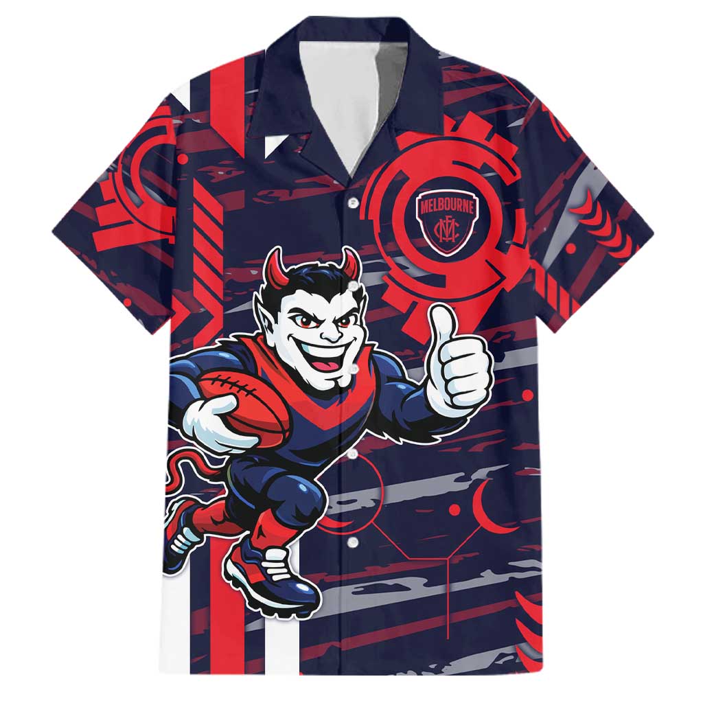 Melbourne Demons Family Matching Off The Shoulder Long Sleeve Dress and Hawaiian Shirt Mascot Cartoon Football Illustration Style