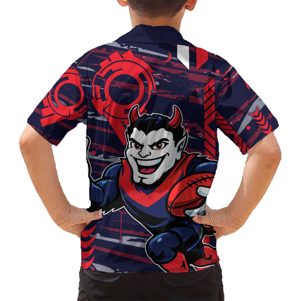 Melbourne Demons Family Matching Off Shoulder Maxi Dress and Hawaiian Shirt Mascot Cartoon Football Illustration Style