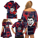 Melbourne Demons Family Matching Off Shoulder Short Dress and Hawaiian Shirt Mascot Cartoon Football Illustration Style
