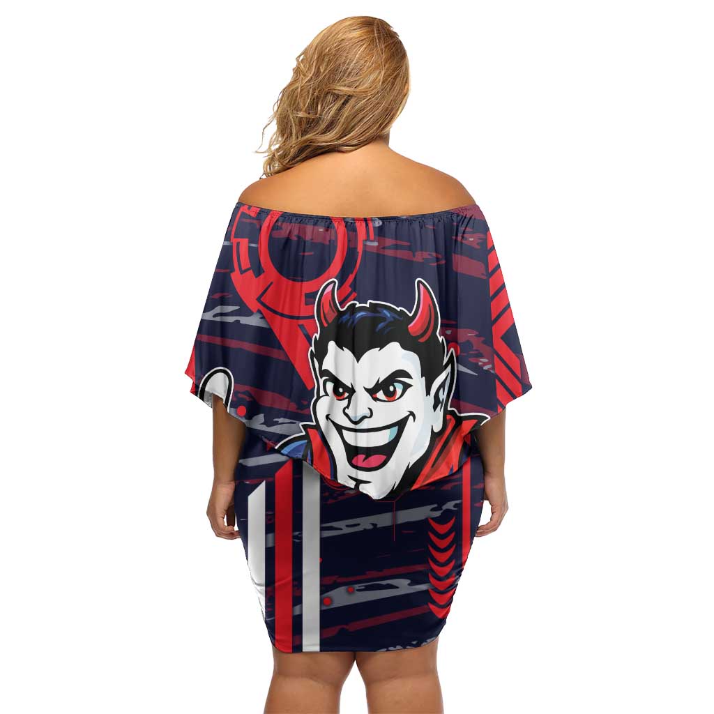 Melbourne Demons Family Matching Off Shoulder Short Dress and Hawaiian Shirt Mascot Cartoon Football Illustration Style