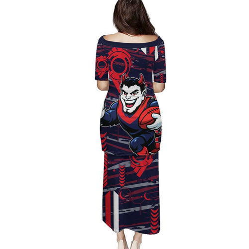 Melbourne Demons Family Matching Puletasi and Hawaiian Shirt Mascot Cartoon Football Illustration Style