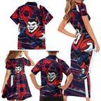 Melbourne Demons Family Matching Short Sleeve Bodycon Dress and Hawaiian Shirt Mascot Cartoon Football Illustration Style