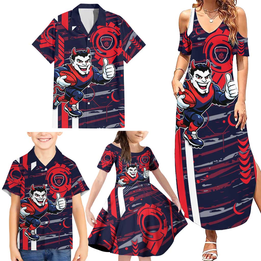 Melbourne Demons Family Matching Summer Maxi Dress and Hawaiian Shirt Mascot Cartoon Football Illustration Style