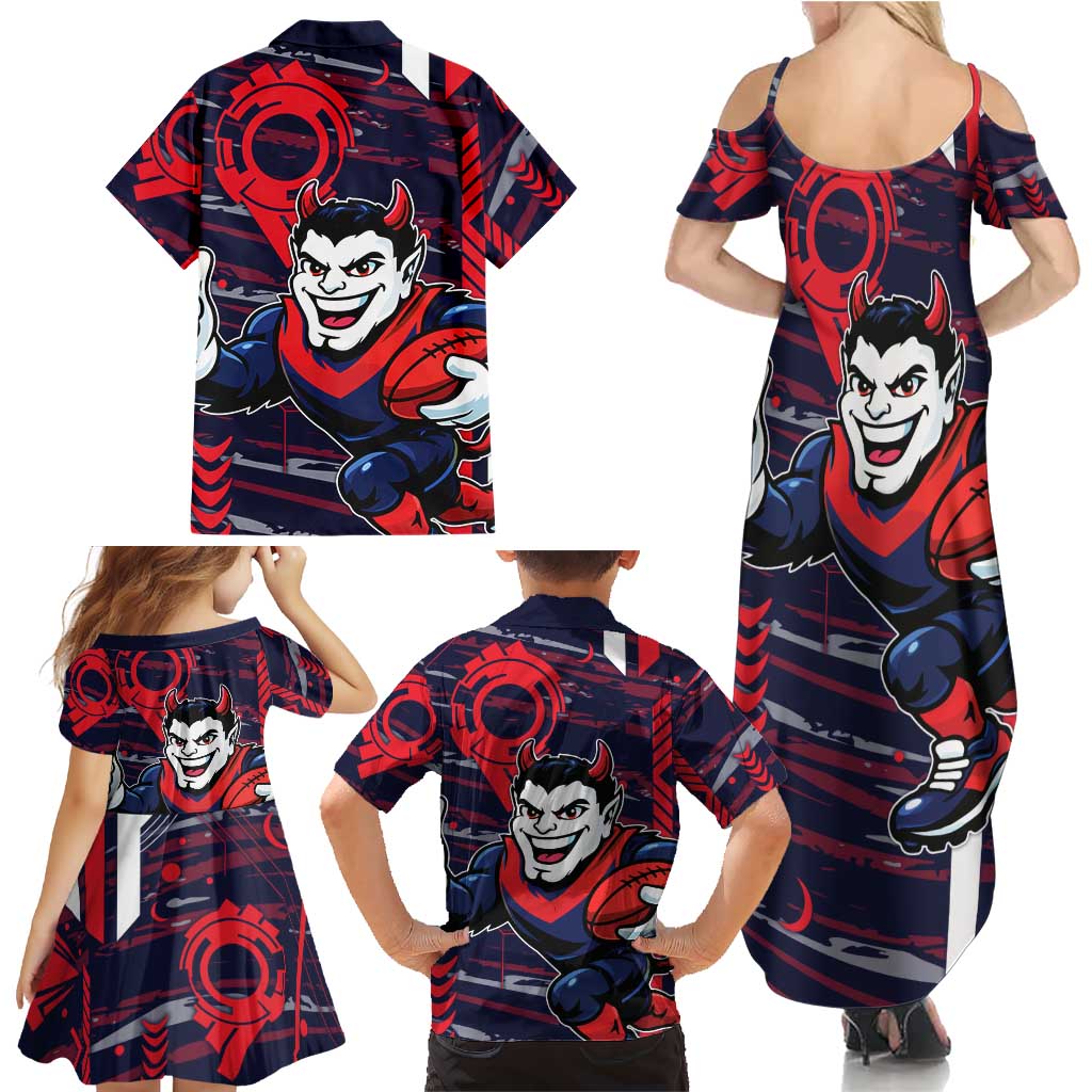 Melbourne Demons Family Matching Summer Maxi Dress and Hawaiian Shirt Mascot Cartoon Football Illustration Style