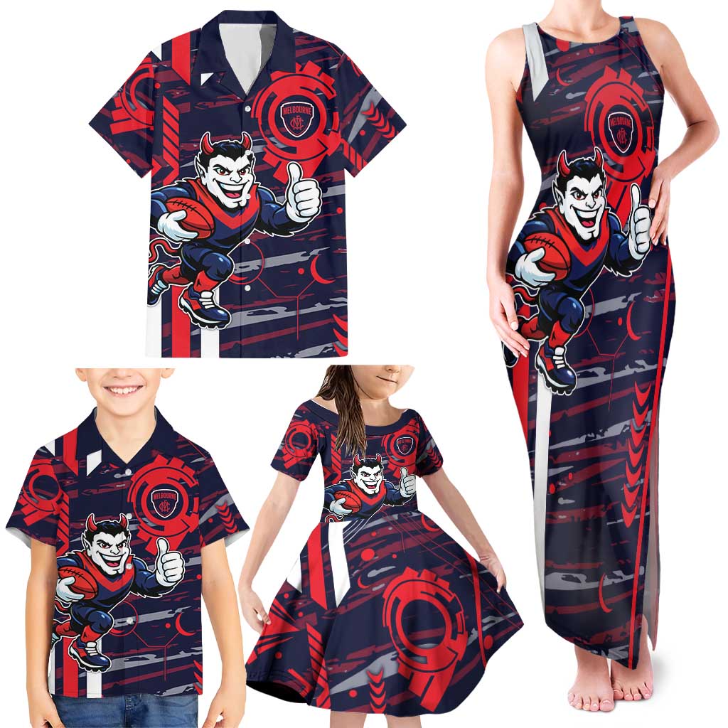 Melbourne Demons Family Matching Tank Maxi Dress and Hawaiian Shirt Mascot Cartoon Football Illustration Style