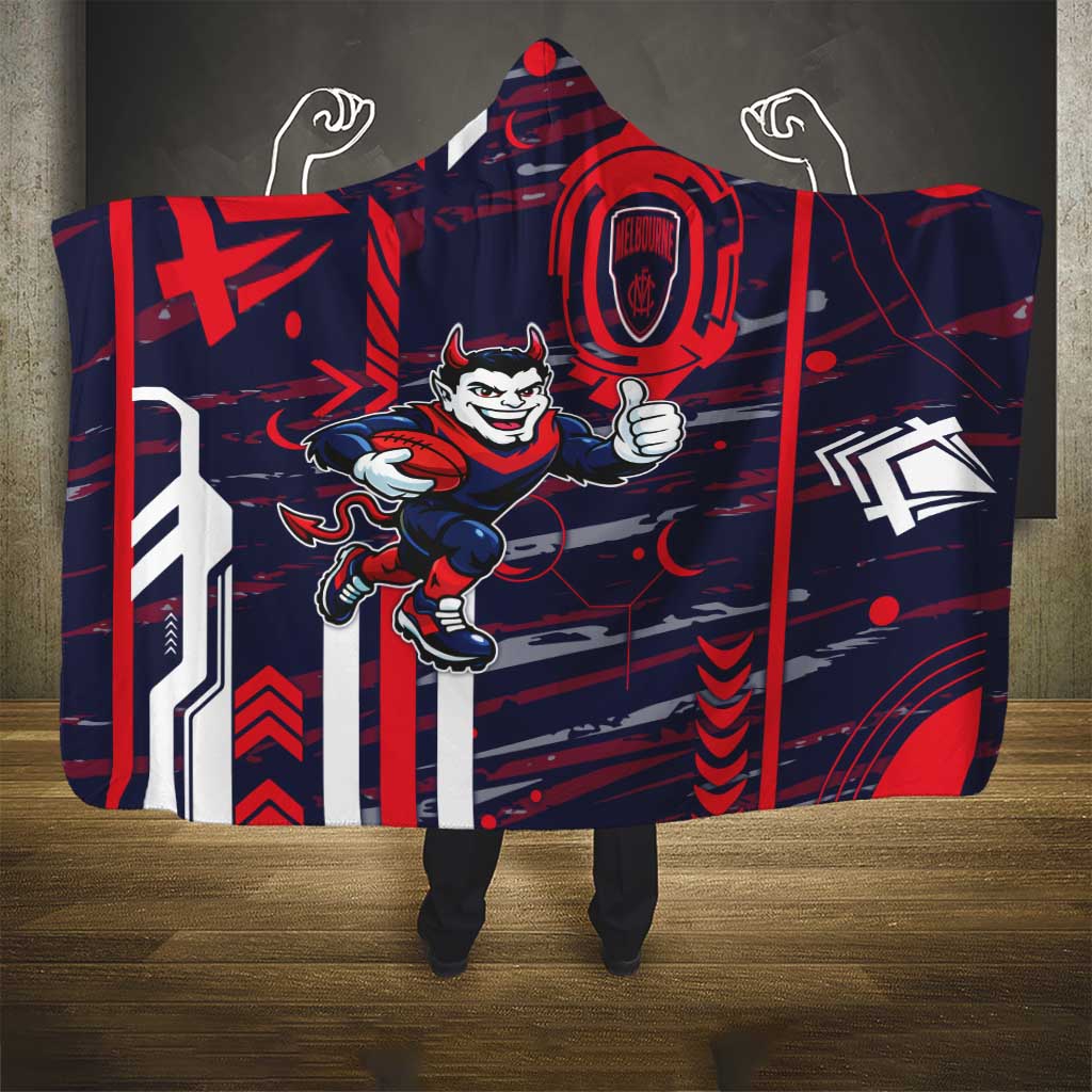 Melbourne Demons Hooded Blanket Mascot Cartoon Football Illustration Style