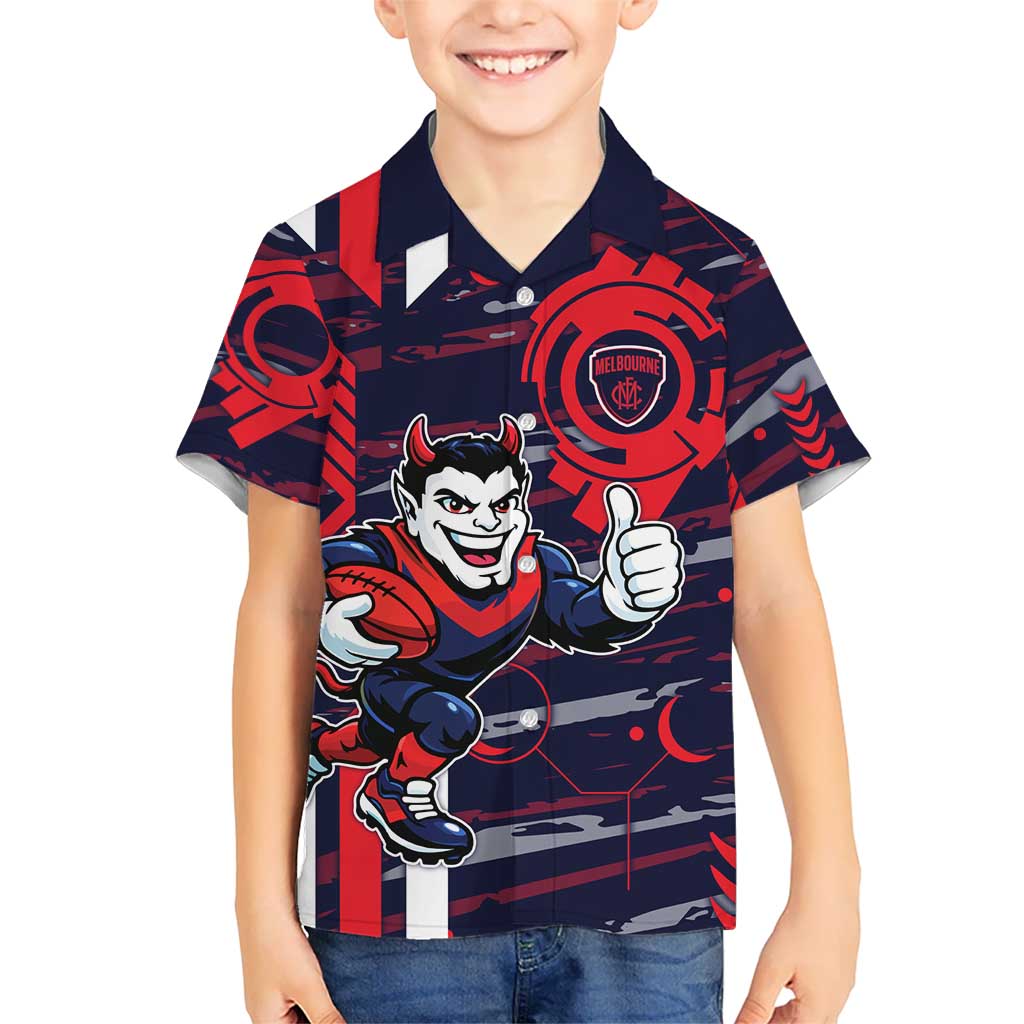 Melbourne Demons Kid Hawaiian Shirt Mascot Cartoon Football Illustration Style