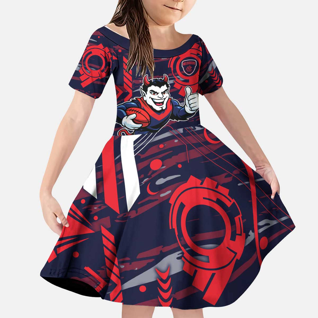 Melbourne Demons Kid Short Sleeve Dress Mascot Cartoon Football Illustration Style