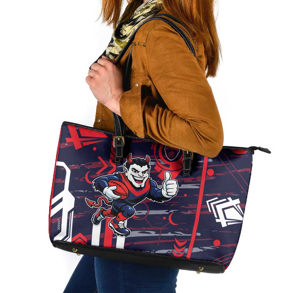 Melbourne Demons Leather Tote Bag Mascot Cartoon Football Illustration Style