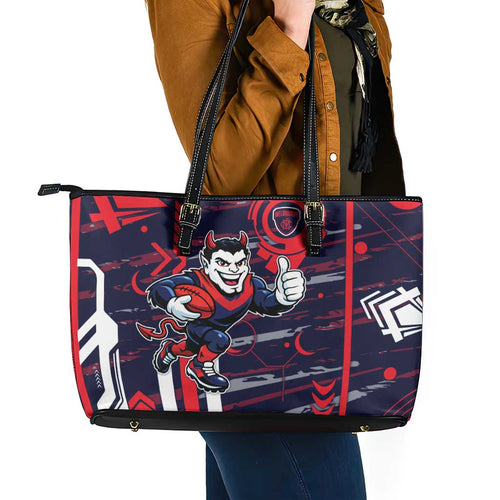 Melbourne Demons Leather Tote Bag Mascot Cartoon Football Illustration Style