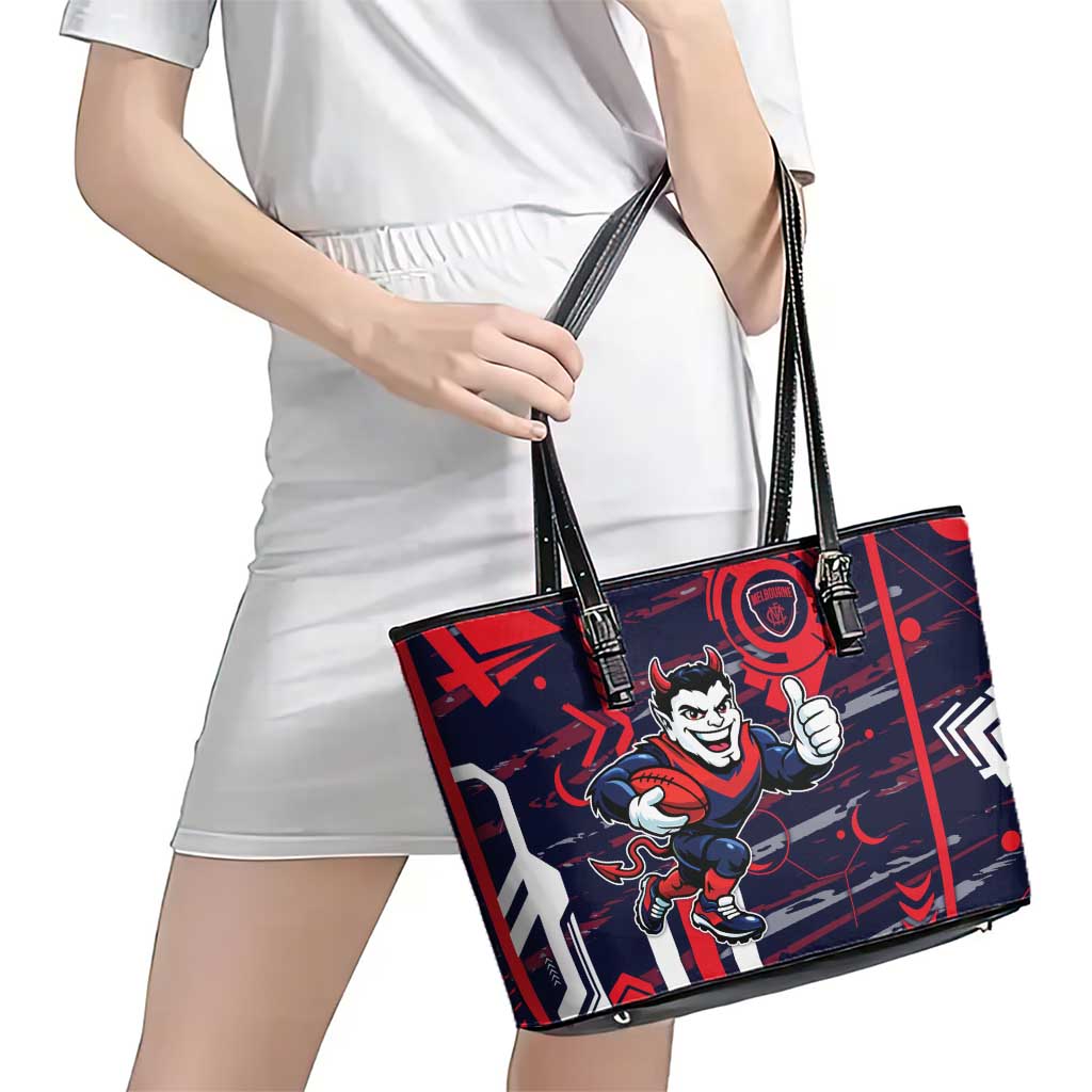 Melbourne Demons Leather Tote Bag Mascot Cartoon Football Illustration Style