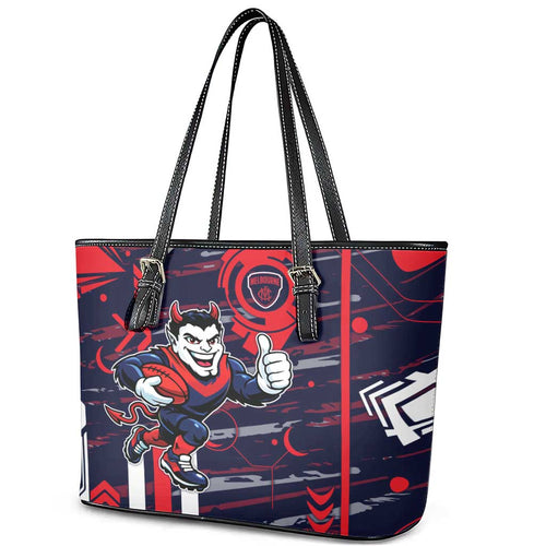 Melbourne Demons Leather Tote Bag Mascot Cartoon Football Illustration Style