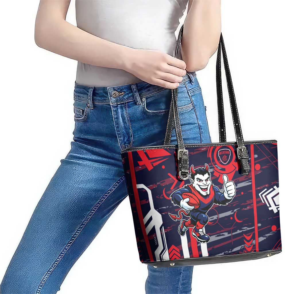 Melbourne Demons Leather Tote Bag Mascot Cartoon Football Illustration Style