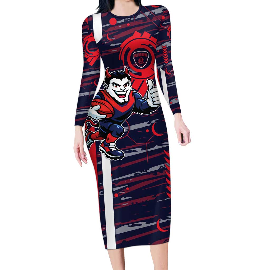 Melbourne Demons Long Sleeve Bodycon Dress Mascot Cartoon Football Illustration Style