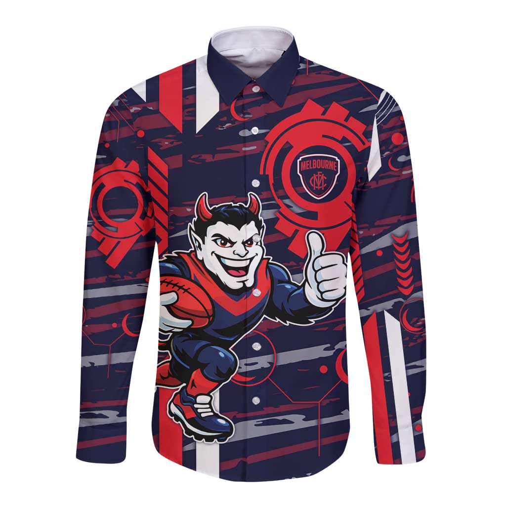 Melbourne Demons Long Sleeve Button Shirt Mascot Cartoon Football Illustration Style