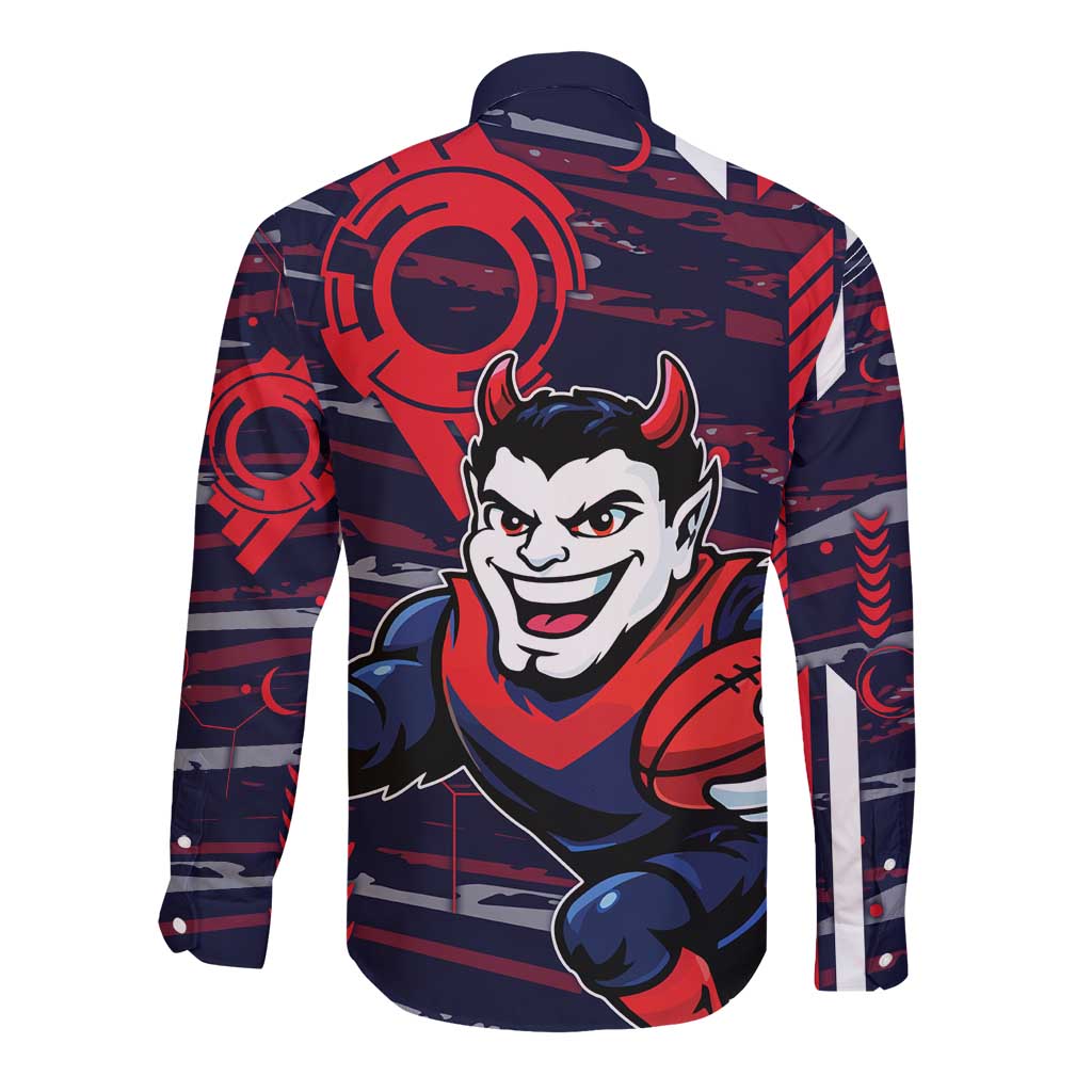 Melbourne Demons Long Sleeve Button Shirt Mascot Cartoon Football Illustration Style