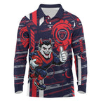 Melbourne Demons Long Sleeve Polo Shirt Mascot Cartoon Football Illustration Style