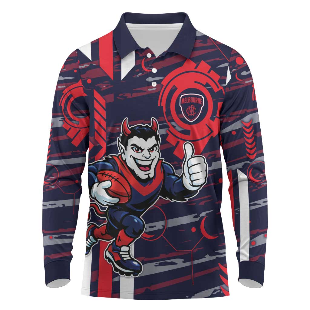 Melbourne Demons Long Sleeve Polo Shirt Mascot Cartoon Football Illustration Style
