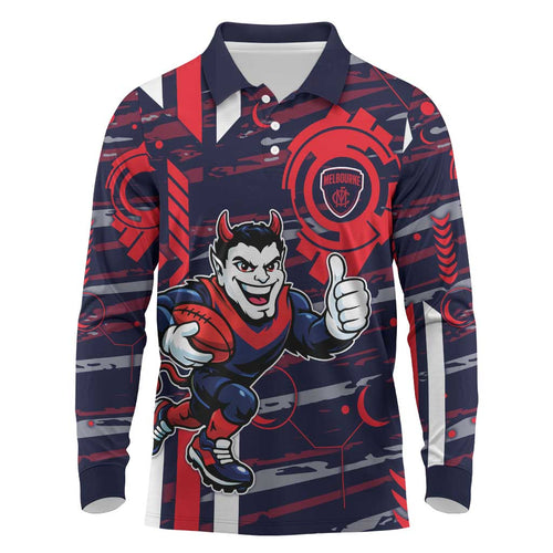 Melbourne Demons Long Sleeve Polo Shirt Mascot Cartoon Football Illustration Style