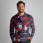 Melbourne Demons Long Sleeve Polo Shirt Mascot Cartoon Football Illustration Style