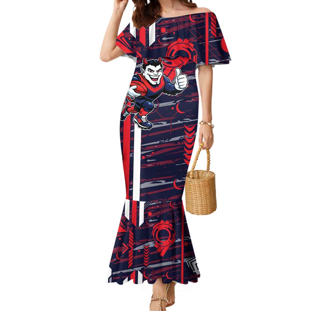Melbourne Demons Mermaid Dress Mascot Cartoon Football Illustration Style