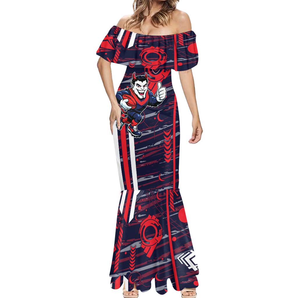 Melbourne Demons Mermaid Dress Mascot Cartoon Football Illustration Style