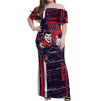 Melbourne Demons Off Shoulder Maxi Dress Mascot Cartoon Football Illustration Style