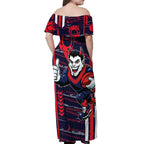 Melbourne Demons Off Shoulder Maxi Dress Mascot Cartoon Football Illustration Style