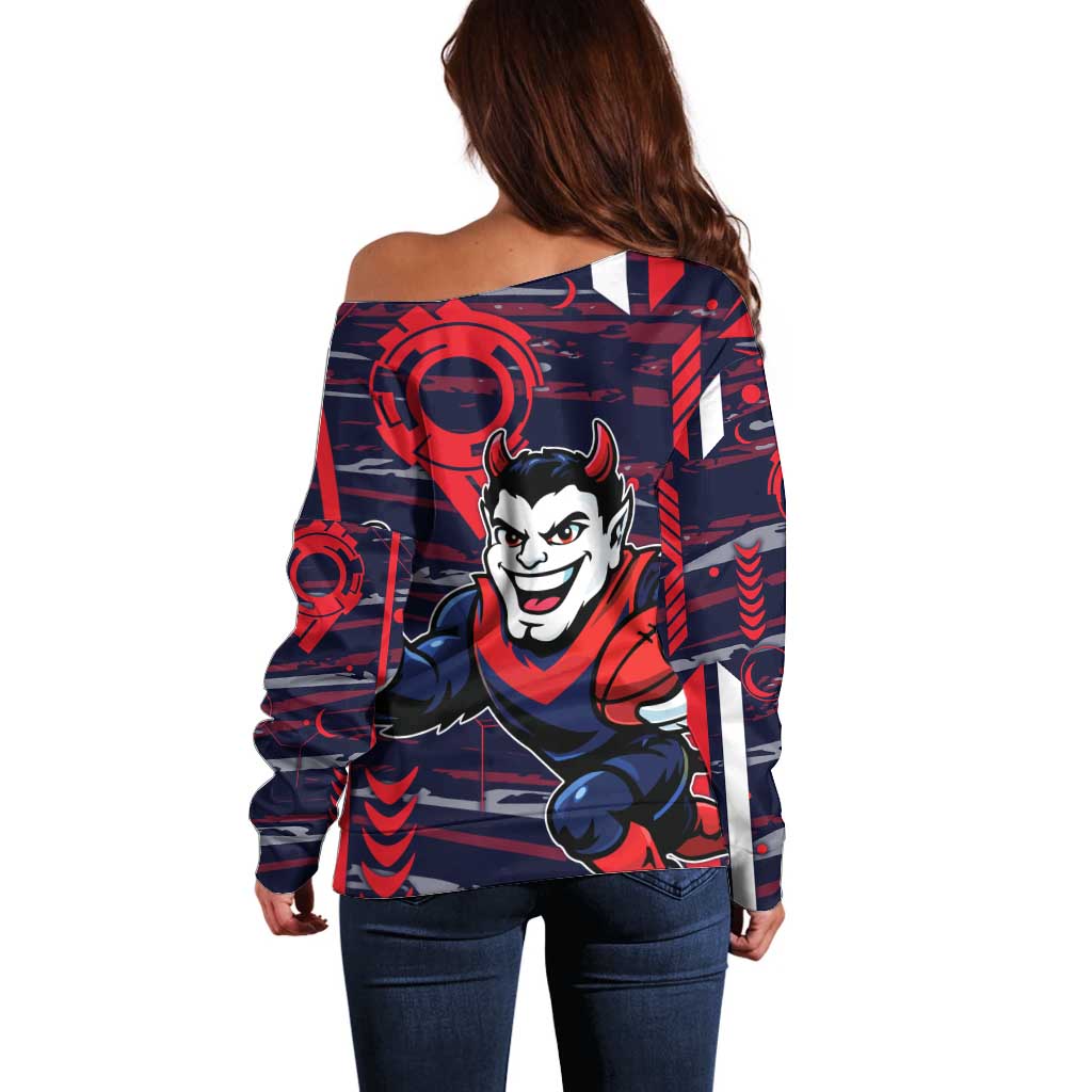 Melbourne Demons Off Shoulder Sweater Mascot Cartoon Football Illustration Style