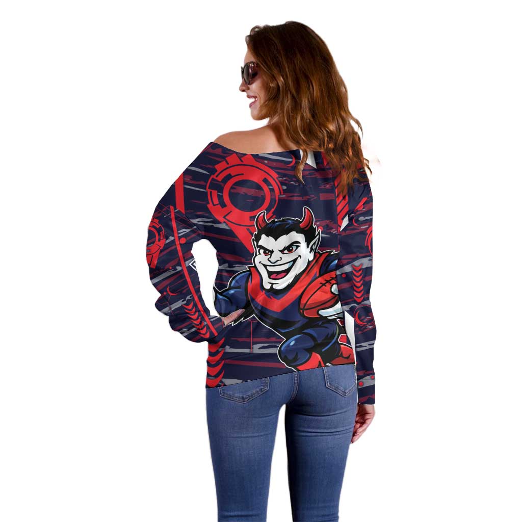 Melbourne Demons Off Shoulder Sweater Mascot Cartoon Football Illustration Style