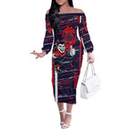 Melbourne Demons Off The Shoulder Long Sleeve Dress Mascot Cartoon Football Illustration Style