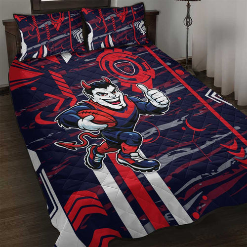 Melbourne Demons Quilt Bed Set Mascot Cartoon Football Illustration Style