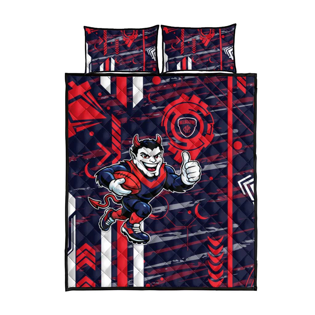 Melbourne Demons Quilt Bed Set Mascot Cartoon Football Illustration Style