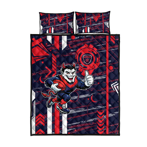 Melbourne Demons Quilt Bed Set Mascot Cartoon Football Illustration Style