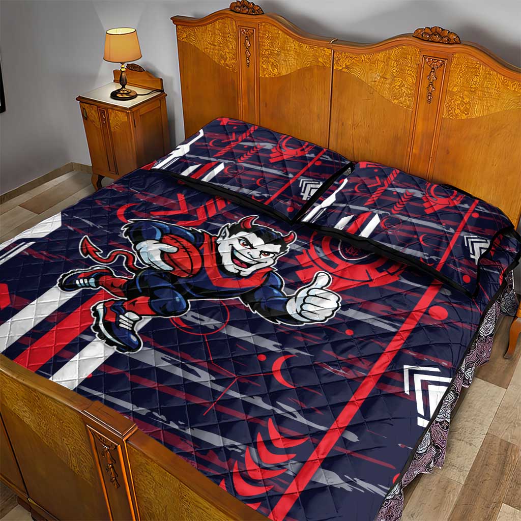 Melbourne Demons Quilt Bed Set Mascot Cartoon Football Illustration Style
