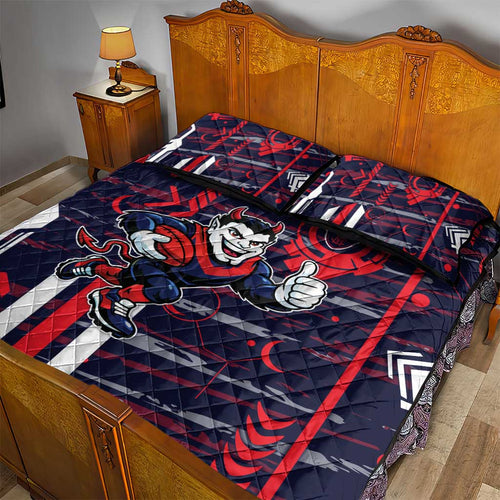 Melbourne Demons Quilt Bed Set Mascot Cartoon Football Illustration Style