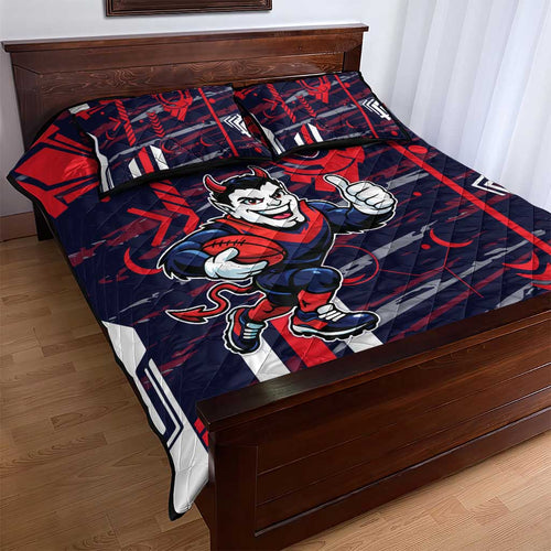 Melbourne Demons Quilt Bed Set Mascot Cartoon Football Illustration Style