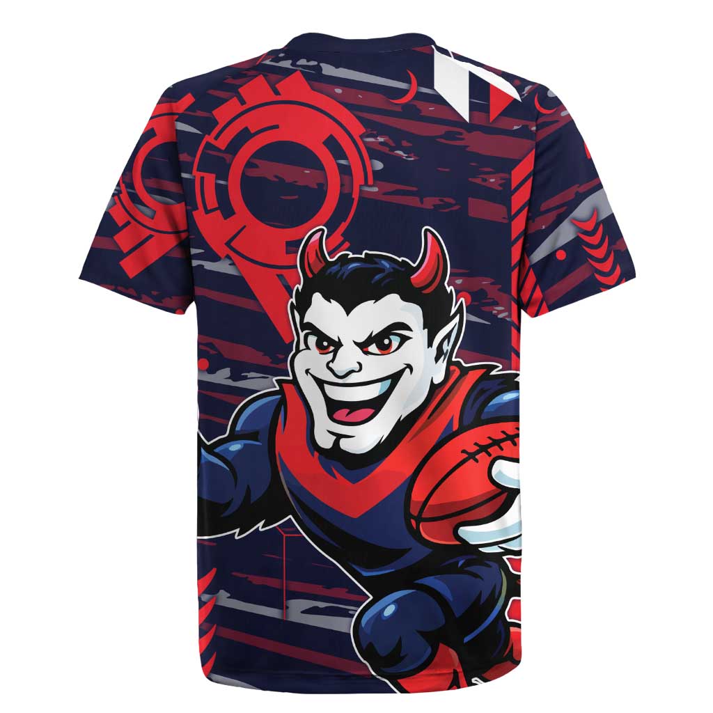 Melbourne Demons Rugby Jersey Mascot Cartoon Football Illustration Style