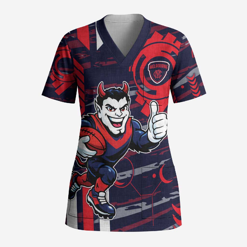 Melbourne Demons Scrub Top Mascot Cartoon Football Illustration Style