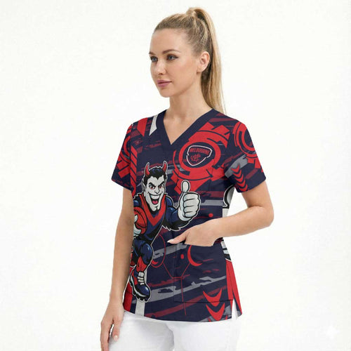 Melbourne Demons Scrub Top Mascot Cartoon Football Illustration Style